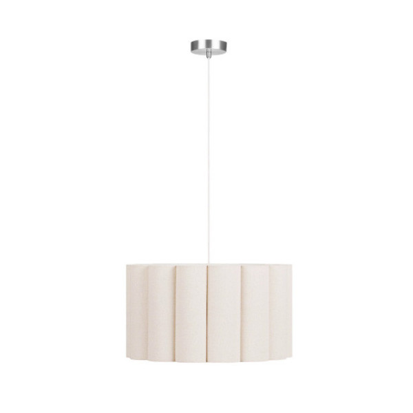 Suspension House Nordic en lin beige/gris et structure acier, au-dessus d'une table à manger