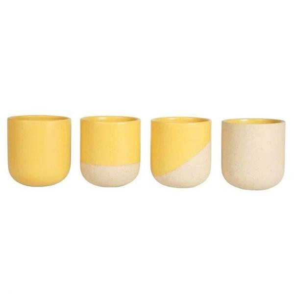 Mugs thé et matcha céramique recyclée miel, lot de 4 | Woodely