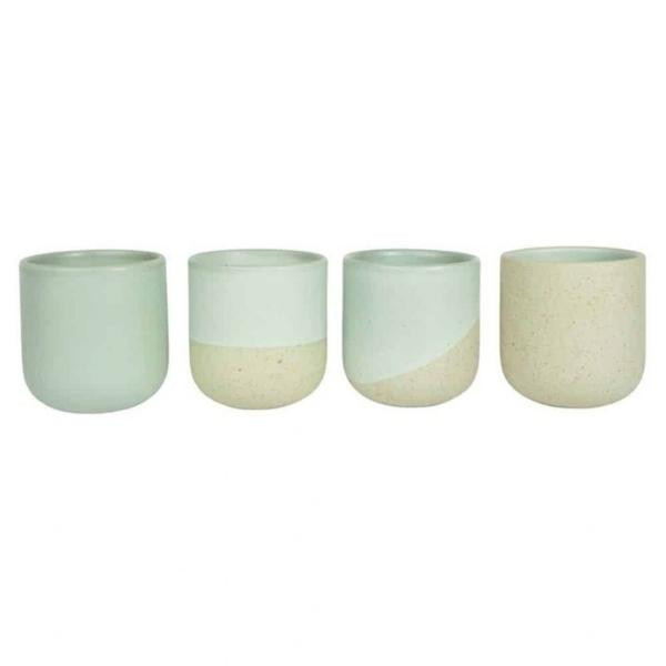 Mugs thé et matcha céramique recyclée menthe, lot de 4 | Woodely