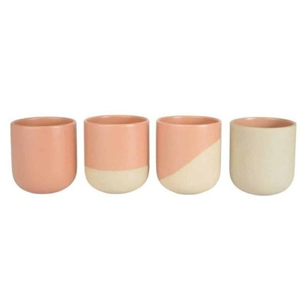 Mugs thé et matcha céramique recyclée pêche, lot de 4 | Woodely