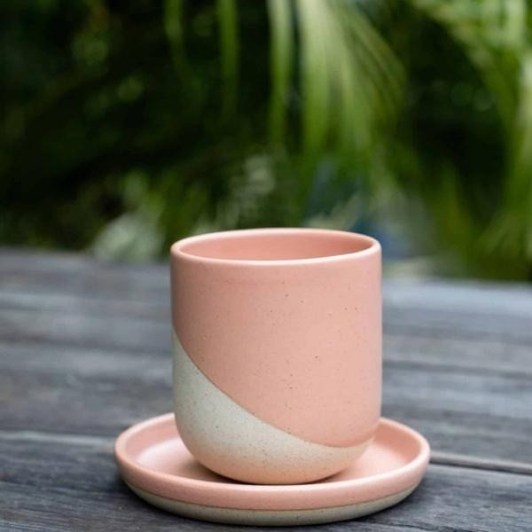 Mugs thé et matcha céramique recyclée pêche, lot de 4 | Woodely
