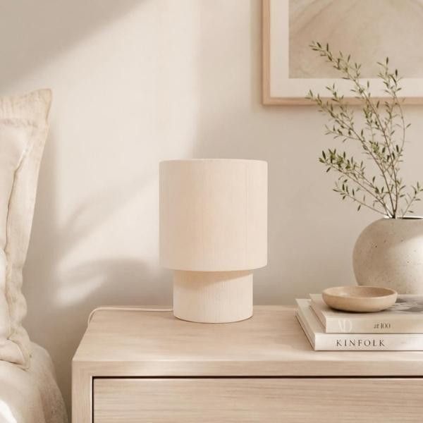 Lampe à poser Tube en plastique recyclé naturelle | Woodely