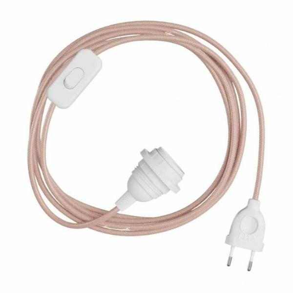 Câble textile avec interrupteur rose poudré pour lampe | Woodely