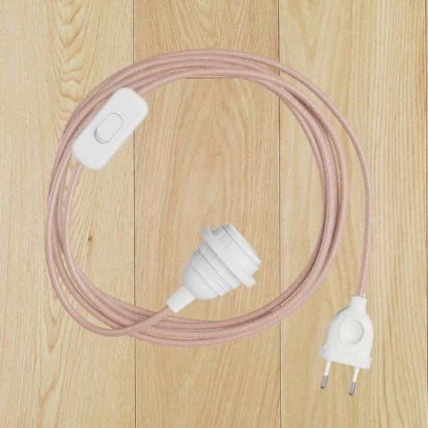 Câble textile avec interrupteur rose poudré pour lampe | Woodely