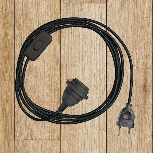 Câble textile avec interrupteur noir pour lampe | Woodely