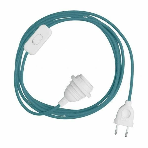 Câble textile avec interrupteur vert d'eau pour lampe | Woodely