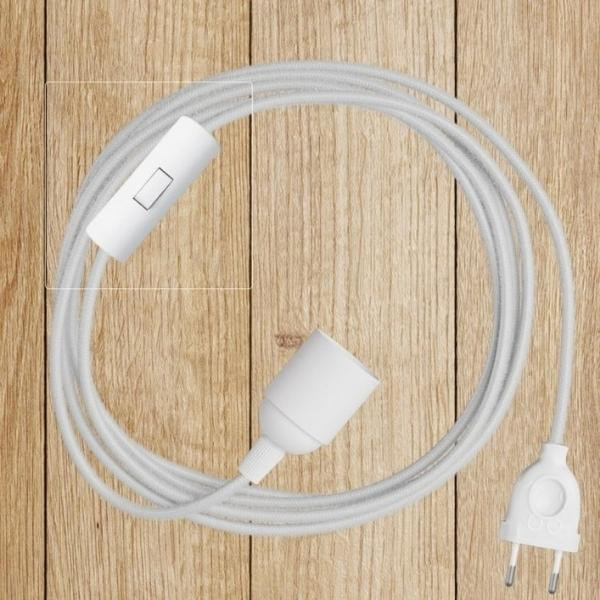 Câble textile avec interrupteur blanc pour lampe | Woodely