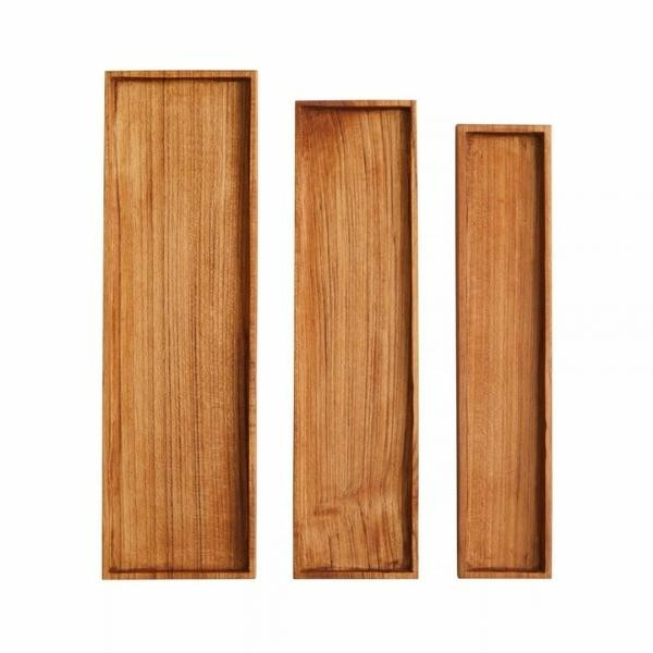 Plateaux rectangulaires en teck recyclé lot de 3 | Woodely
