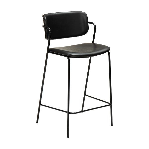 Tabouret de bar mi-hauteur ZED simili cuir Noir vintage | Dan-Form