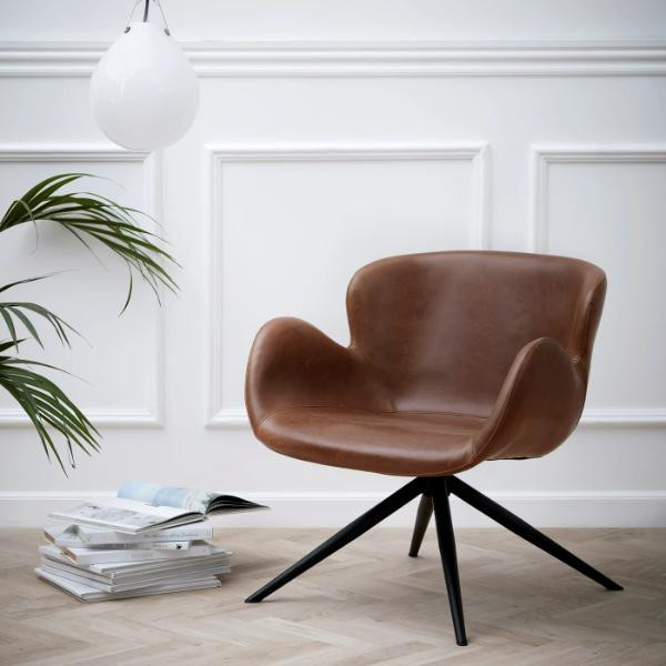 Fauteuil lounge GAIA simili cuir Marron clair vintage | Dan-Form