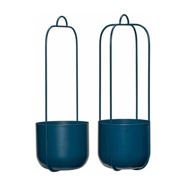 Hanging pots Lotus petrol blue (set of 2) | Hübsch