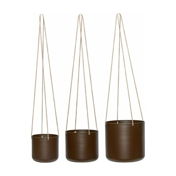 Pots à suspendre Bloom marron grand modèle (lot de 3) | Hübsch