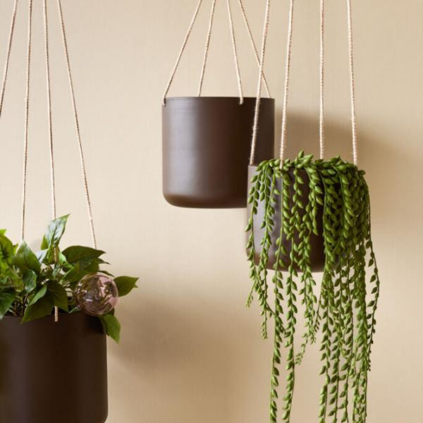 Pots à suspendre Bloom marron grand modèle (lot de 3) | Hübsch