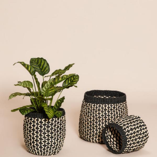 Baskets Sprout black/natural (set of 3) | Hübsch