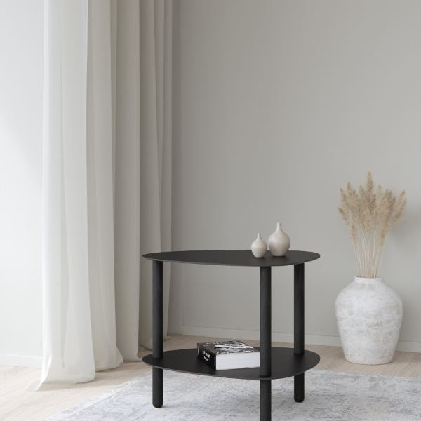 Table d'appoint Curve Lounge L cuir recyclé noir et chêne