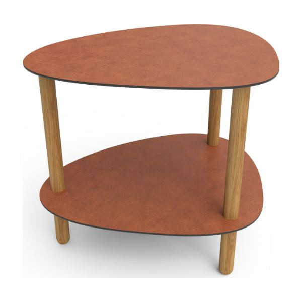 Table d'appoint Curve Lounge L cuir recyclé cognac et chêne
