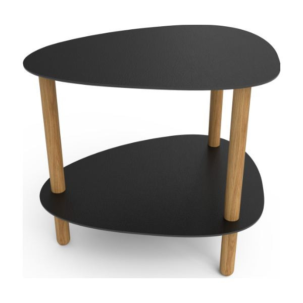 Table d'appoint Curve Lounge L cuir recyclé noir et chêne