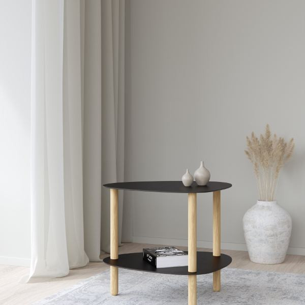 Table d'appoint Curve Lounge L cuir recyclé noir et chêne
