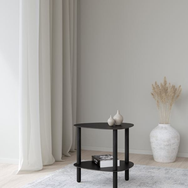 Table d'appoint Curve Lounge S cuir recyclé noir et chêne