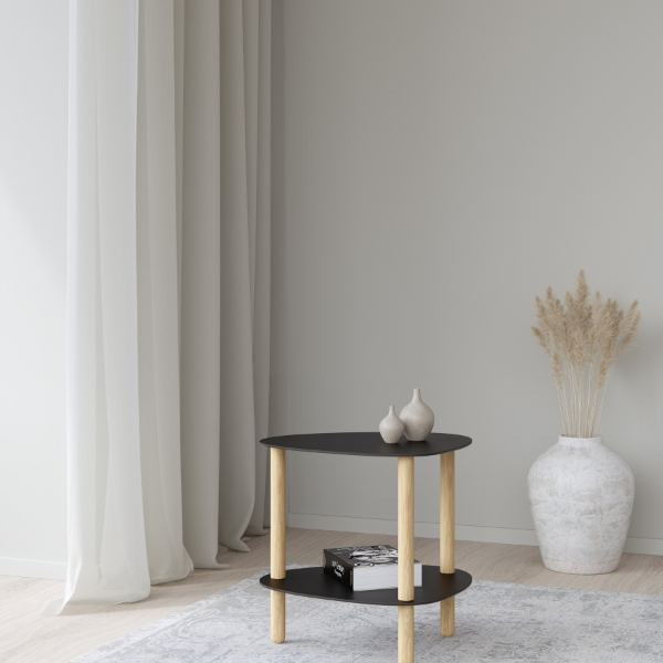 Table d'appoint Curve Lounge S cuir recyclé noir et chêne