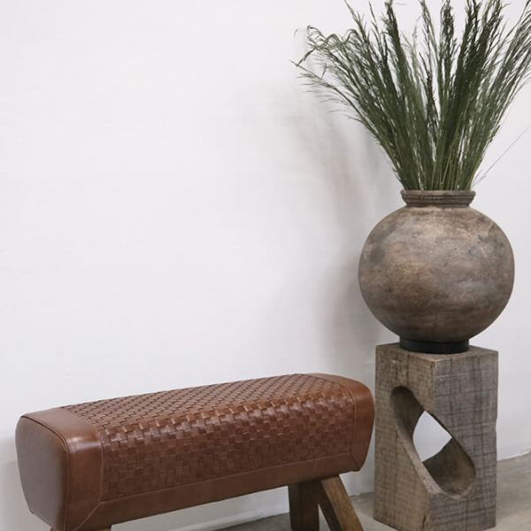 Loui long bench in woven leather | Trademark Living