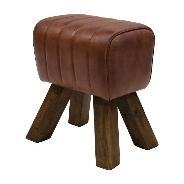 Wilma small leather stool - brown | Trademark Living