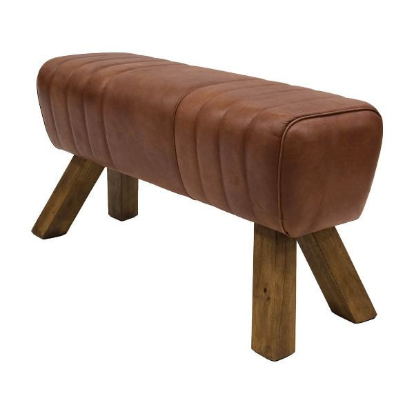 Wilma long pouf with quilted leather - brown | Trademark
