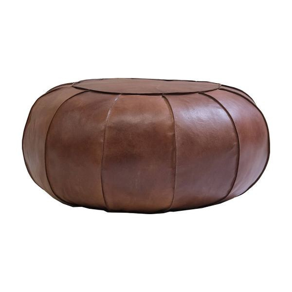 Alfredo round leather pouf - antique brown | Trademark