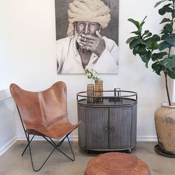 Alfredo round leather pouf - antique brown | Trademark