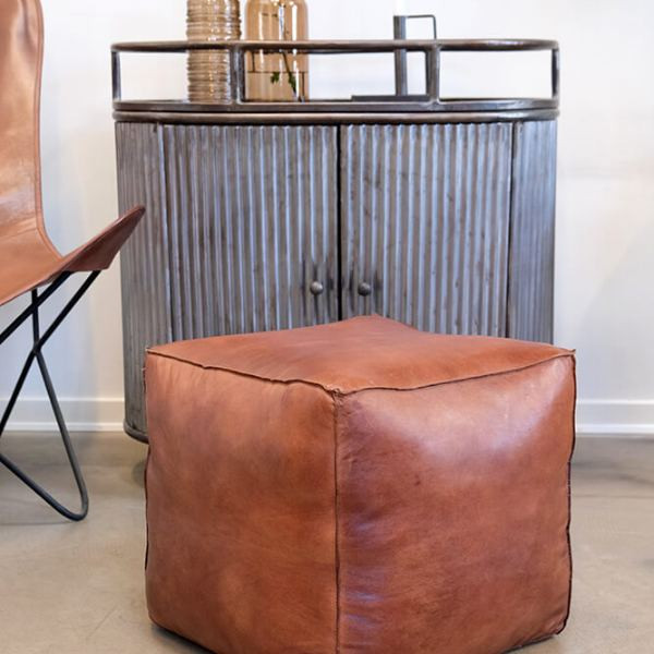 Tazi square leather pouf | Trademark Living