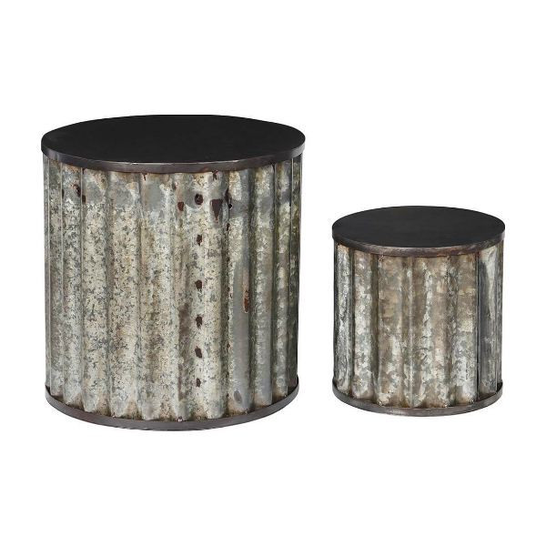 Ensemble de tables basses rondes en fer brut ou cache-pots