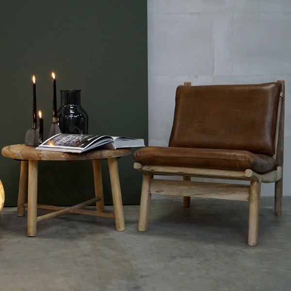 Wood and leather armchair