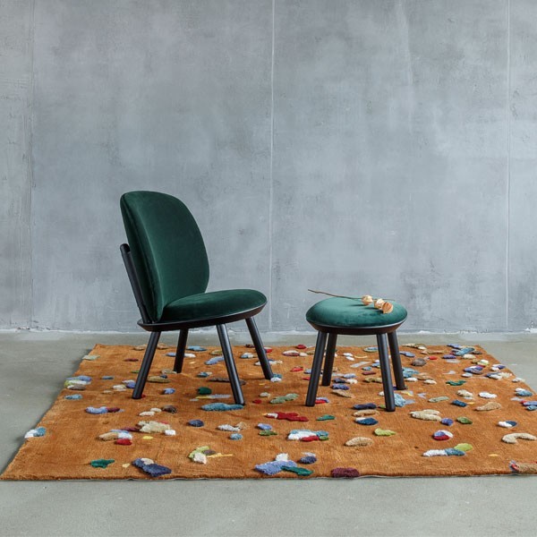 Ash and green textile footstool - EMKO