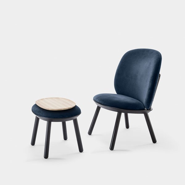 Ash and blue textile footstool - EMKO
