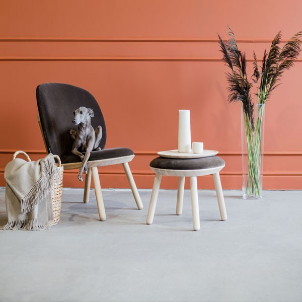 Ash and brown textile footstool - EMKO