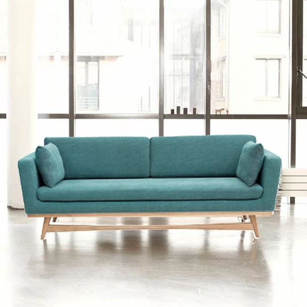 210 sofa / 3 seater India blue fabric and oak - RED Edition