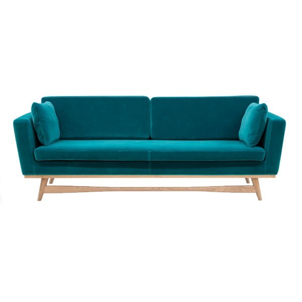 210 sofa / 3 seater Teal blue and oak fabric - RED Edition