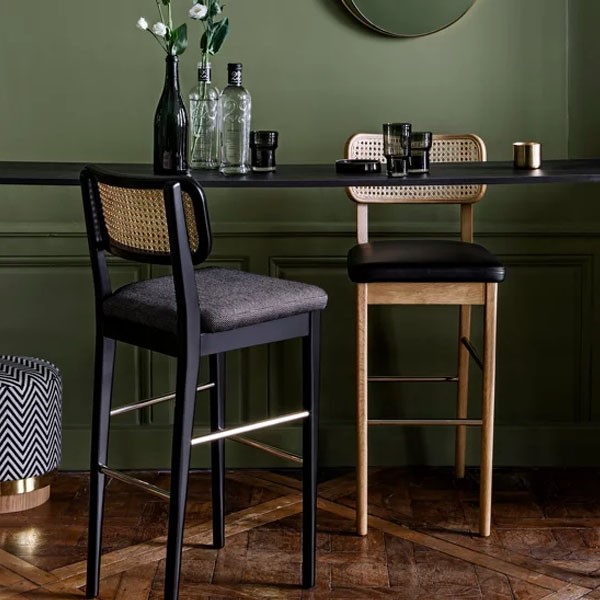 tabouret haut prune cannage et chêne naturel - Red Edition