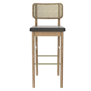 high stool in cane fabric and natural oak - Red Edition