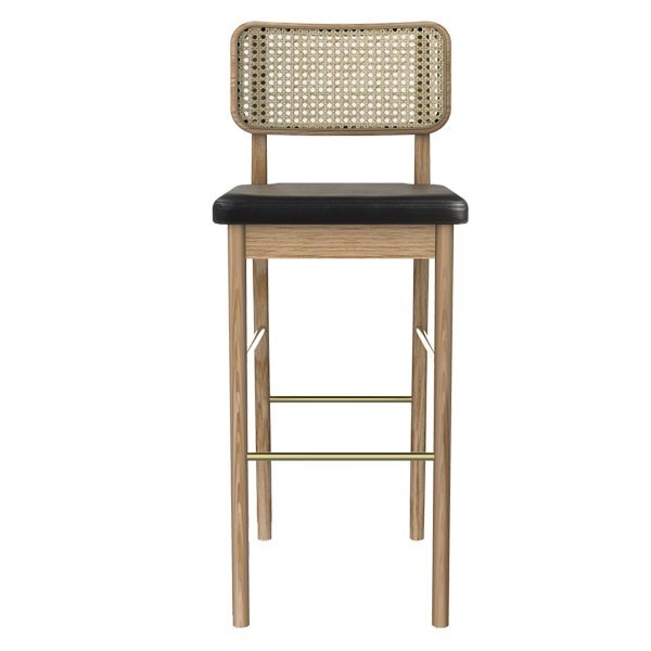 tabouret haut cuir cannage et chêne noir - Red Edition