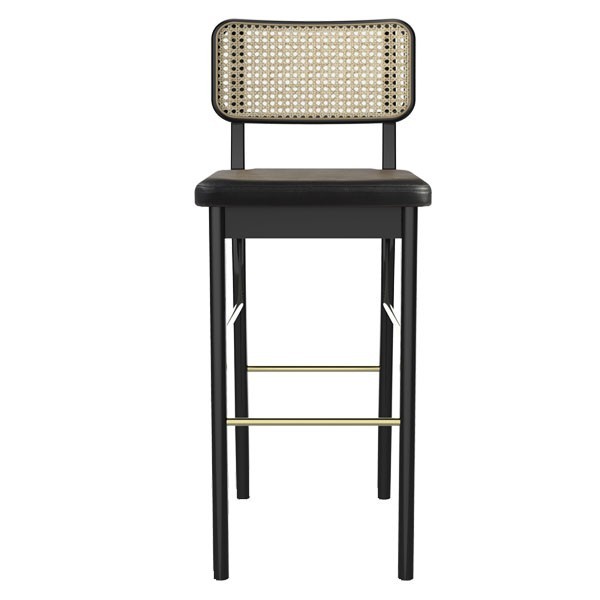 tabouret haut cuir cannage et chêne noir- Red Edition