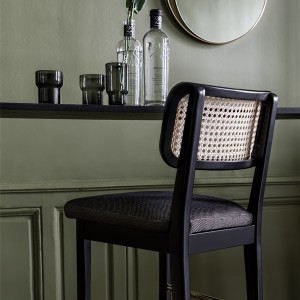 high stool in cane fabric and black oak - Red Edition