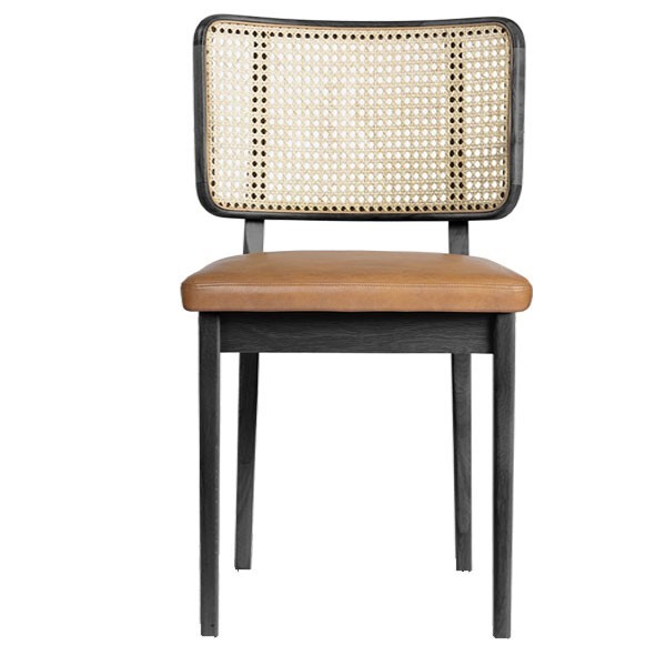 Black oak cane chair Tobacco leather - Red Edition