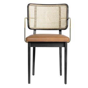 Chaise cannage chêne noir Cuir Tabac avec accoudoirs  - Red Edition