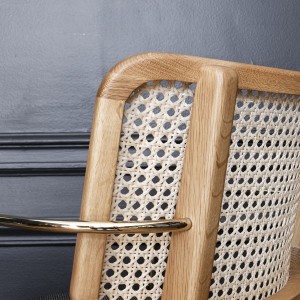 Natural oak and Tobacco leather cane chair with armrests - Red Edition