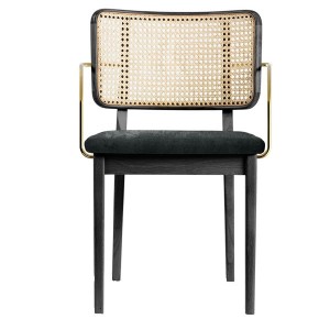 Black oak and velvet cane chair with armrests - Red Edition