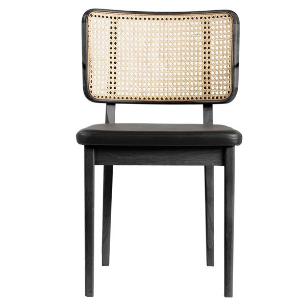 Oak and black leather cane chair - Red Edition