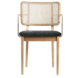 Natural oak and velvet cane chair with armrests - Red Edition