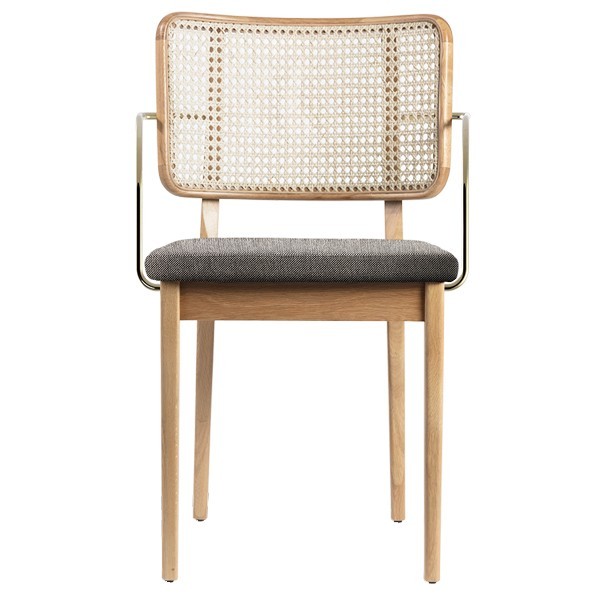 Chaise cannage chêne naturel et tissu avec accoudoirs - Red Edition