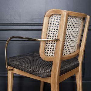 Chaise cannage chêne naturel et tissu avec accoudoirs - Red Edition